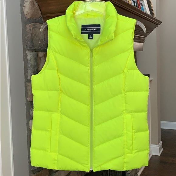 Lands End Down Puffer Vest Yellow Neon 